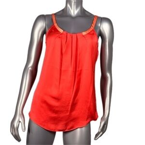 Tinley Road | Coral Orange Pleated Sleeveless Tank Top Blouse New